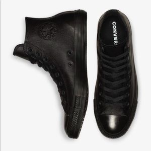 Triple black leather high top Converse